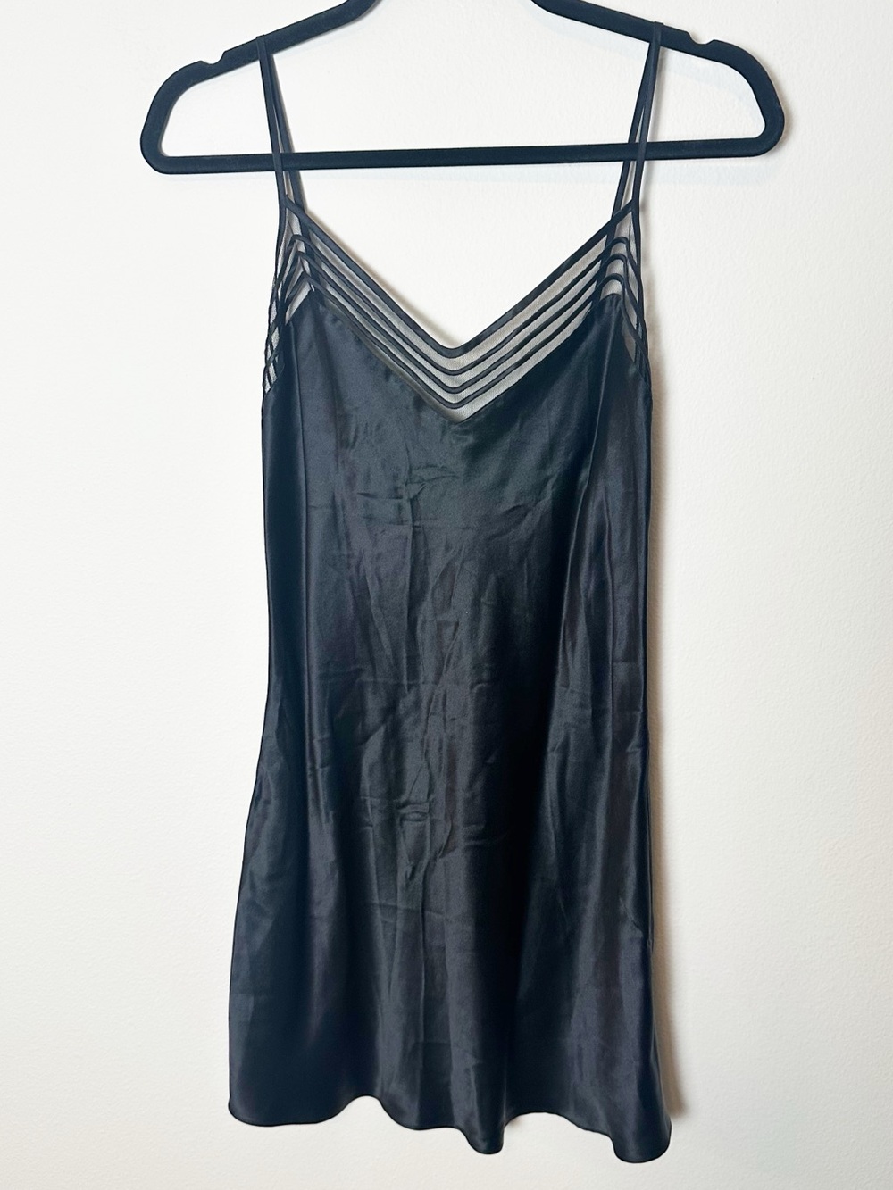 Victoria’s Secret 2001 Vintage 100% Silk Slip Dress Black Illusion Mesh Medium